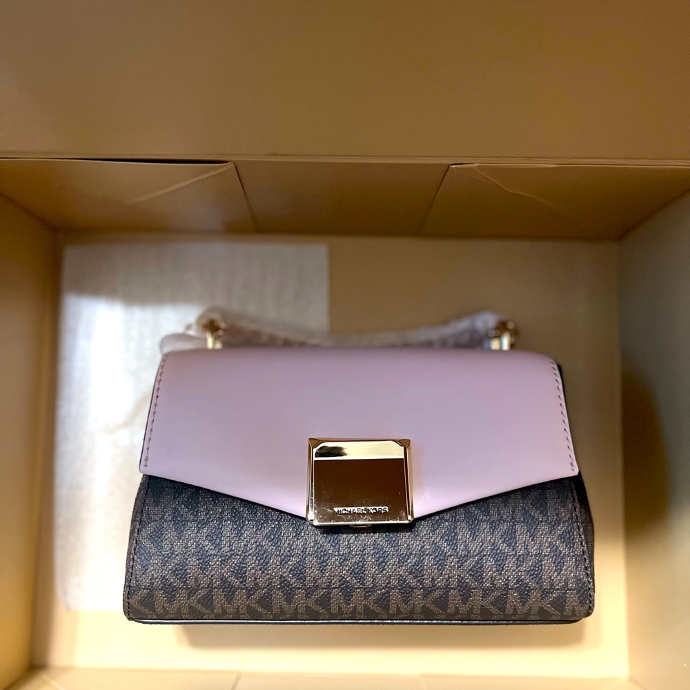 Michael Kors Lita Small Two-Tone Logo and Leather Crossbody Bag(NEVER WORN)